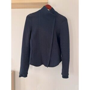 Akris Punto Womens Sz 8 Blue Waffle Textured Long Sleeve Asymmetrical Zip Jacket